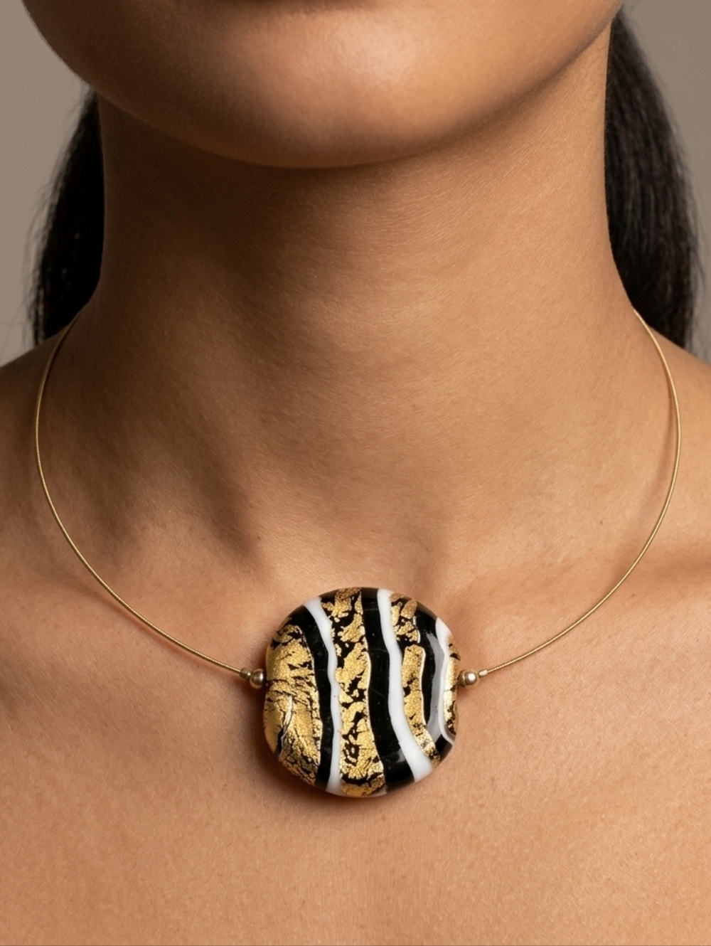 Murano Glass Choker Necklace - 24kt Gold Leaf - Italian Art Bohemian